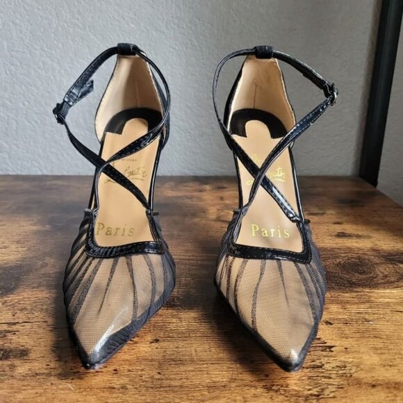 Christian Louboutin Black Mousseline Mesh Suede Marchella Pumps - Picture 4 of 5